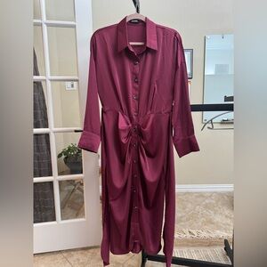 BTFBM Women's Burgundy Midi Dress